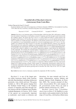 Essential Oils of Baccharis Trinervis (Asteraceae) from Costa Rica