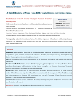 A Brief Review of Naga (Lead) Through Rasaratna Samucchaya