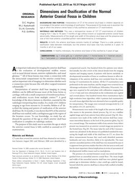 Dimensions and Ossification of the Normal Anterior Cranial Fossa In