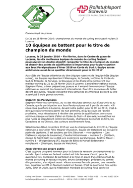 10 Équipes Se Battent Pour Le Titre De Champion Du Monde