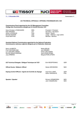 Uci Technical Officials / Officiels Techniques De L’Uci