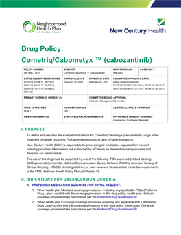 Drug Policy: Cometriq/Cabometyx ™ (Cabozantinib)