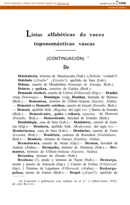 Listas Alfabéticas De Voces Toponomásticas Vascas
