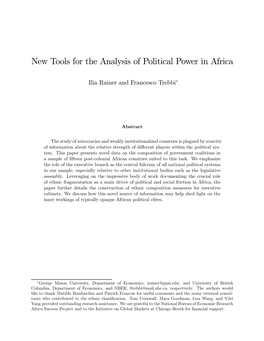 New Tools for the Analysis of Political Power in Africa