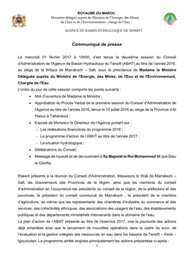 ROYAUME DU MAROC Ministère Délégué Auprès Du Ministre De L'energie, Des Mines, De L'eau Et De L'environnement- Chargé De L'eau