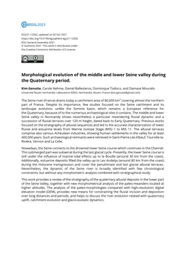 Morphological Evolution of the Middle and Lower Seine Valley During the Quaternary Period