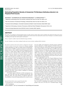 Estimating Population Density of Amazonian Titi Monkeys (Callicebus Discolor ) Via Playback Point Counts