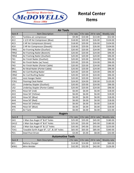 Rental Center Items