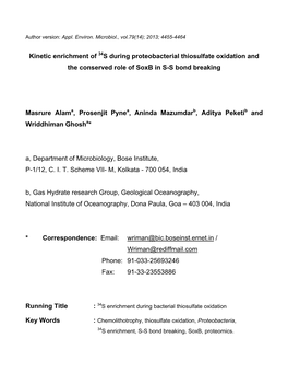 Kinetic Enrichment of S During Proteobacterial Thiosulfate Oxidation