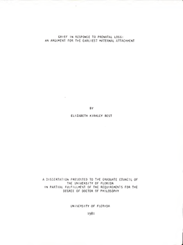 Grief in Response to Prenatal Loss: an Argument for the Earliest Maternal Attachment