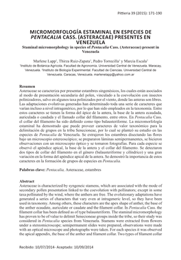 Micromorfología Estaminal En Especies De Pentacalia Cass