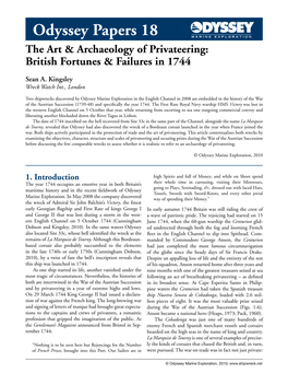 Odyssey Papers 18 the Art & Archaeology of Privateering: British Fortunes & Failures in 1744