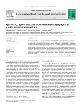 Ageladine A, a Pyrrole–Imidazole Alkaloid from Marine Sponges, Is a Ph Sensitive Membrane Permeable Dye