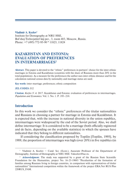 Kazakhstan and Estonia: Evaluation of Preferences in Intermarriages2