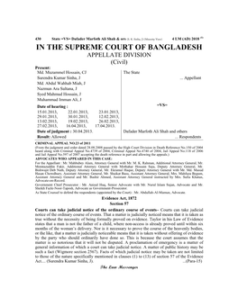 IN the SUPREME COURT of BANGLADESH APPELLATE DIVISION (Civil) Present: Md