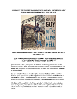 Buddy Guy Confirms the Blues Is Alive and Well with Brand New Album Available Everywhere June 15, 2018