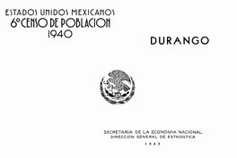 6° Censo De Población : Estado De Durango
