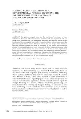 Mapping Zazen Meditation As a Developmental Process: Exploring the Experiences of Experienced and Inexperienced Meditators