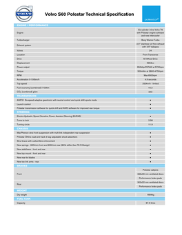 Volvo S60 Polestar MY13 Technical Specification Draft2 Printed Version