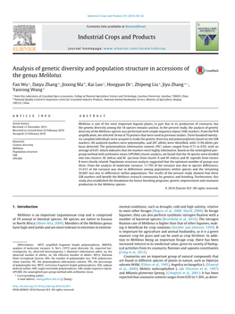 Analysis of Genetic Diversity and Population Structure in Accessions of the Genus Melilotus