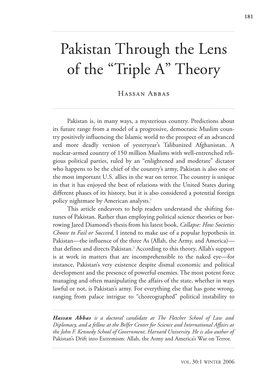 Pakistan Through the Lens of the “Triple A” Theory