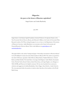 Oligarchs: the Past Or the Future of Russian Capitalism?