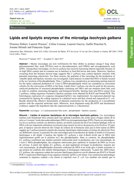 Lipids and Lipolytic Enzymes of the Microalga Isochrysis Galbana
