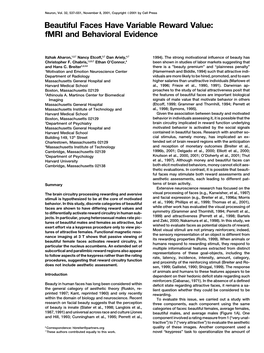 Beautiful Faces Have Variable Reward Value: Fmri and Behavioral Evidence