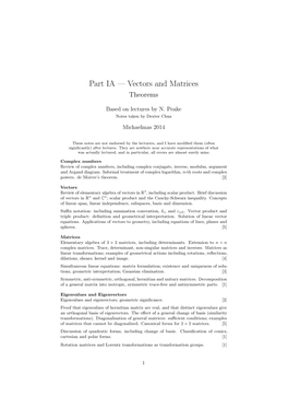 Vectors and Matrices Theorems