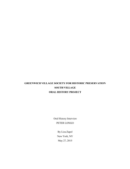 Greenwich Village Society for Historic Preservation South Village Oral History Project