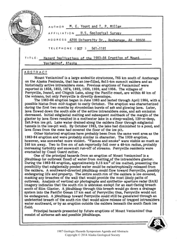 Hazard Implications of the 1983–84 Eruption of Mount Veniaminof