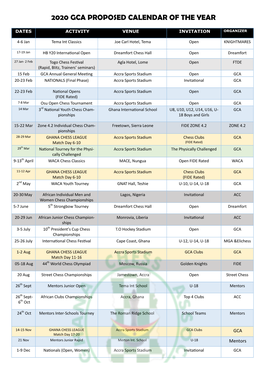 2020 Gca Proposed Calendar of the Year