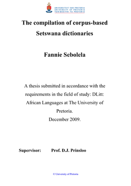 The Compilation of Corpus-Based Setswana Dictionaries Fannie Sebolela