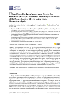 A Novel Mandibular Advancement Device for Treatment of Sleep-Disordered Breathing: Evaluation of Its Biomechanical Eﬀects Using Finite Element Analysis