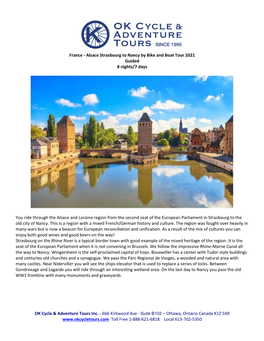 France - Alsace Strasbourg to Nancy by Bike and Boat Tour 2021 Guided 8 Nights/7 Days