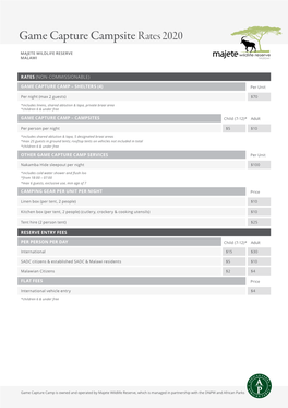 Game Capture Campsite Rates 2020