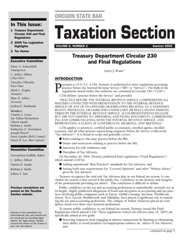 Summer 2005 3 Tax Humor Treasury Department Circular 230 Executive Committee and Final Regulations Karey A