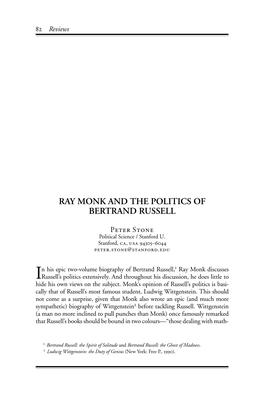 Ray Monk and the Politics of Bertrand Russell [Review of Ray Monk