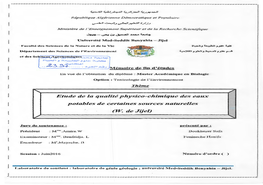 Etude De La Qualité Physico-Chimique Des Eaux Potables De Certaines Sources Naturelles (W