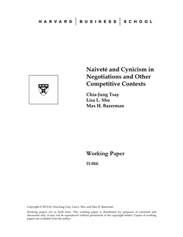 Naiveté and Cynicism in Negotiations and Other Competitive Contexts