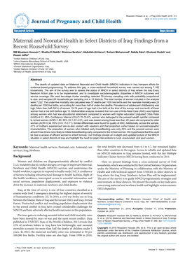 Maternal and Neonatal Health in Select Districts of Iraq: Findings