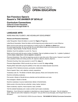 THE BARBER of SEVILLE Curriculum Connections California Content Standards Kindergarten Through Grade 12