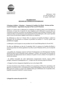 Rnétropole Rouennormanoie Réf Dossier: 1416 N° Ordre De Passage : 17 N° Annuel: C2017 0017