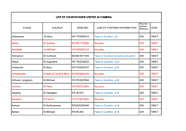 PLACE CHURCH GRID REF LINK to FURTHER INFORMATION YEAR Abbeytown St Mary NY1770950816 Yews in Cumbria