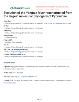 Evolution of the Yangtze River Reconstructed from the Largest Molecular Phylogeny of Cyprinidae