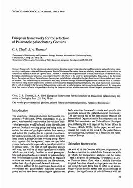 European Frameworks for the Selection of Palaeozoic Palaeobotany Geosites