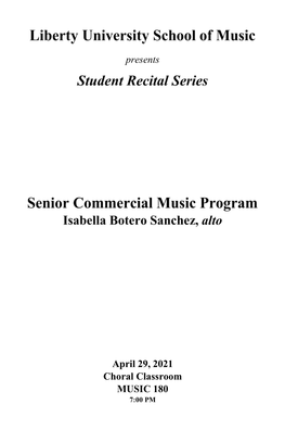 Presents April 29, 2021 Choral Classroom MUSIC