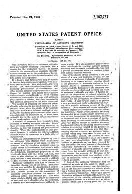 UNITED STATES PATENT OFFICE 2,102,737 PREPARATION of ANTMONY CHLORDES Ferdinand W