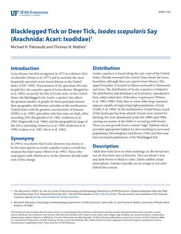 Blacklegged Tick Or Deer Tick, Ixodes Scapularis Say (Arachnida: Acari: Ixodidae)1 Michael R