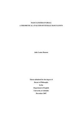 Masculinities in Drag: a Theoretical Analysis of Female Masculinity